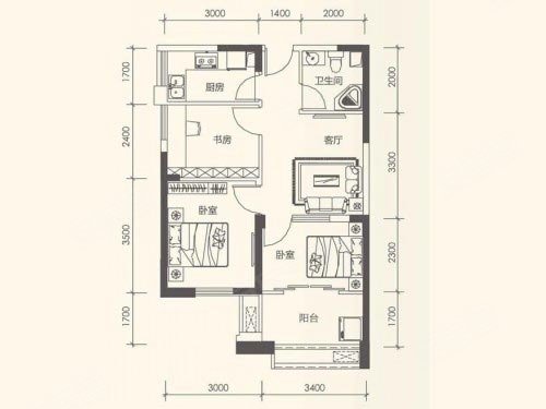 b户型:68.2平米三室一厅一卫